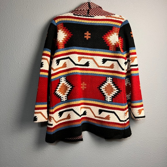 Magnolia Lane Aztek Med Red Southwestern Geometric Open Front Cardigan Sweater - Picture 5 of 12